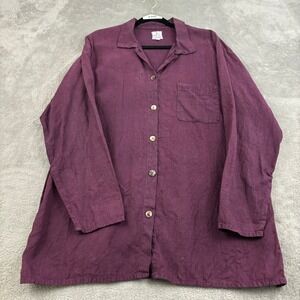 Via Vai by Pollero Linen Shacket Shirt Women L Purple Long Sleeve Lagenlook Boho